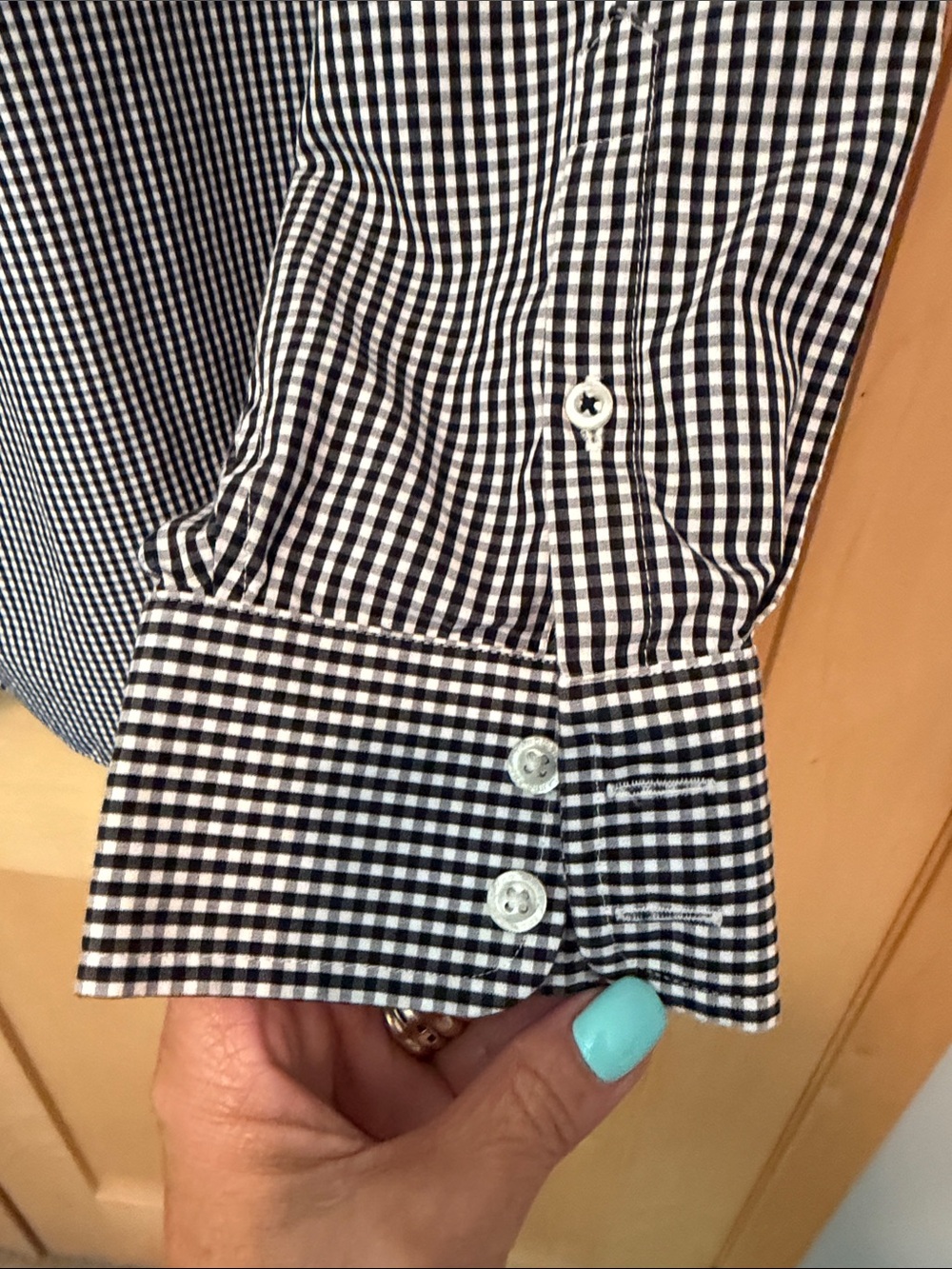 Lands' End Black & White Gingham Button-Down Shirt - Picture 5 of 5